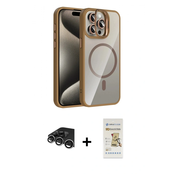 MARSİLYAN™- iPhone 14 Pro Max Kılıf Yadigar Asil Koleksiyonu - Siyah Mat Seramik Nano Ekran Koruyucu + Raze Metal Kamera Lens - GS