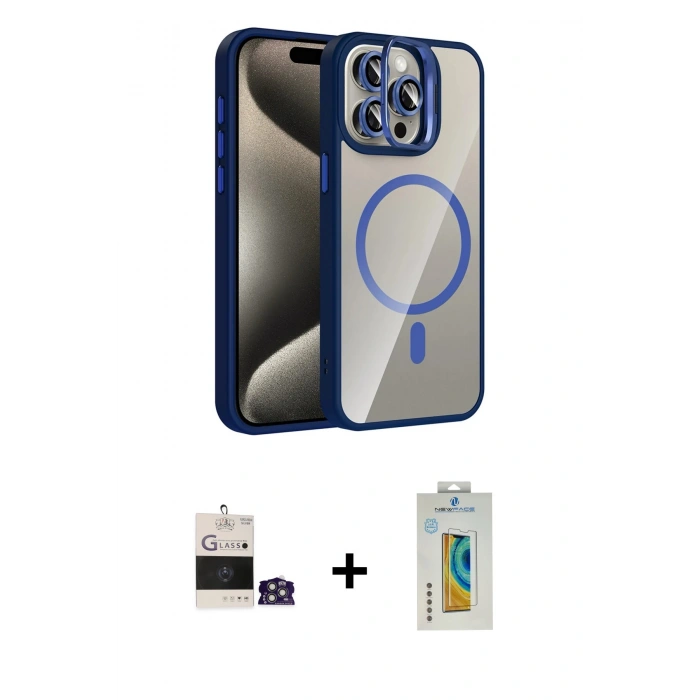 MARSİLYAN™- iPhone 14 Pro Max Kılıf Yadigar Asil Koleksiyonu - Siyah Polymer Nano Ekran Koruyucu + Bilvis Titan Kamera Lens - GS