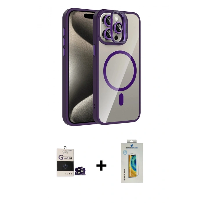 MARSİLYAN™- iPhone 14 Pro Max Kılıf Yadigar Asil Koleksiyonu - Siyah Polymer Nano Ekran Koruyucu + Siyah Bilvis Titan Kamera Lens