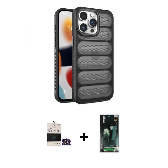 MARSİLYAN™- iPhone 14 Pro Max Kılıf Yadigar Doku Özel Seri - Şeffaf 360 Full Body Arka Koruyucu + Bilvis Titan Kamera Lens - GD