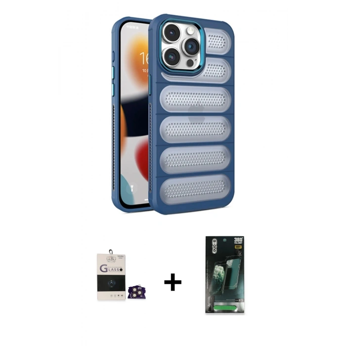 MARSİLYAN™- iPhone 14 Pro Max Kılıf Yadigar Doku Özel Seri - Şeffaf 360 Full Body Arka Koruyucu + Bilvis Titan Kamera Lens - GD