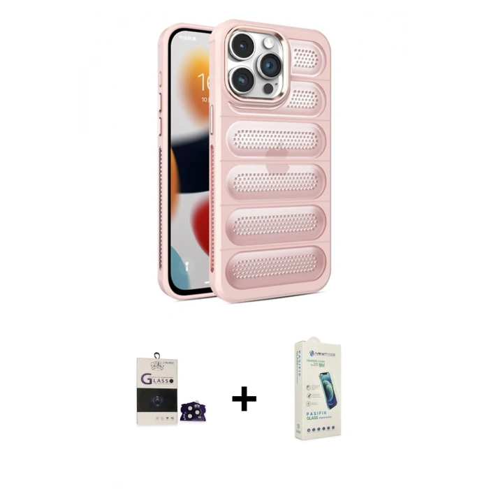 MARSİLYAN™- iPhone 14 Pro Max Kılıf Yadigar Doku Özel Seri - Şeffaf Pasifik Cam Ekran Koruyucu + Bilvis Titan Kamera Lens - SH