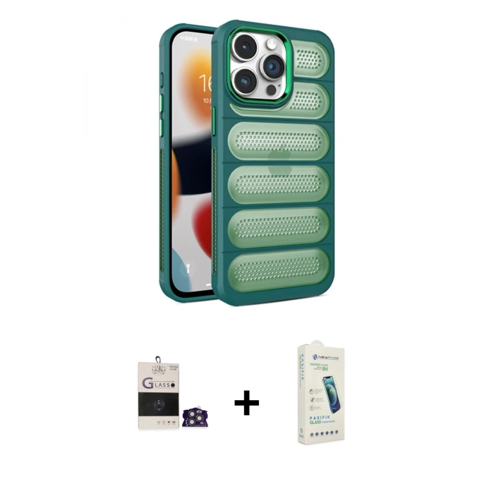 MARSİLYAN™- iPhone 14 Pro Max Kılıf Yadigar Doku Özel Seri - Şeffaf Pasifik Cam Ekran Koruyucu + Bilvis Titan Kamera Lens - GS