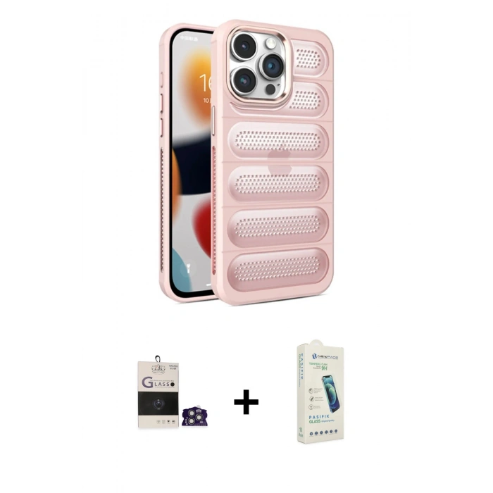 MARSİLYAN™- iPhone 14 Pro Max Kılıf Yadigar Doku Özel Seri - Şeffaf Pasifik Cam Ekran Koruyucu + Bilvis Titan Kamera Lens - GS