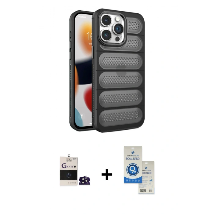 MARSİLYAN™- iPhone 14 Pro Max Kılıf Yadigar Doku Özel Seri - Şeffaf Royal Nano Ekran Koruyucu + Bilvis Titan Kamera Lens - DNMR