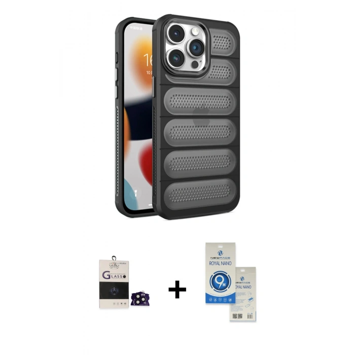 MARSİLYAN™- iPhone 14 Pro Max Kılıf Yadigar Doku Özel Seri - Şeffaf Royal Nano Ekran Koruyucu + Bilvis Titan Kamera Lens - SH