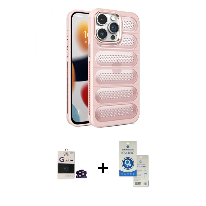 MARSİLYAN™- iPhone 14 Pro Max Kılıf Yadigar Doku Özel Seri - Şeffaf Royal Nano Ekran Koruyucu + Bilvis Titan Kamera Lens - DNMR