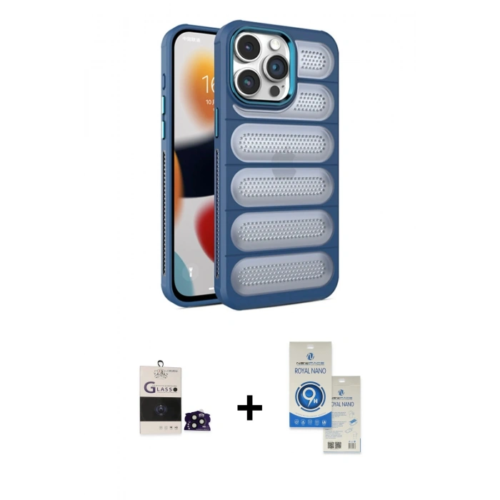 MARSİLYAN™- iPhone 14 Pro Max Kılıf Yadigar Doku Özel Seri - Şeffaf Royal Nano Ekran Koruyucu + Bilvis Titan Kamera Lens - SH