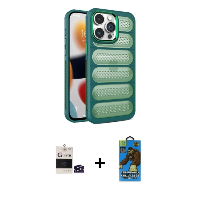 MARSİLYAN™- iPhone 14 Pro Max Kılıf Yadigar Doku Özel Seri - Siyah 18D Cam Ekran Koruyucu + Bilvis Titan Kamera Lens - DNMR