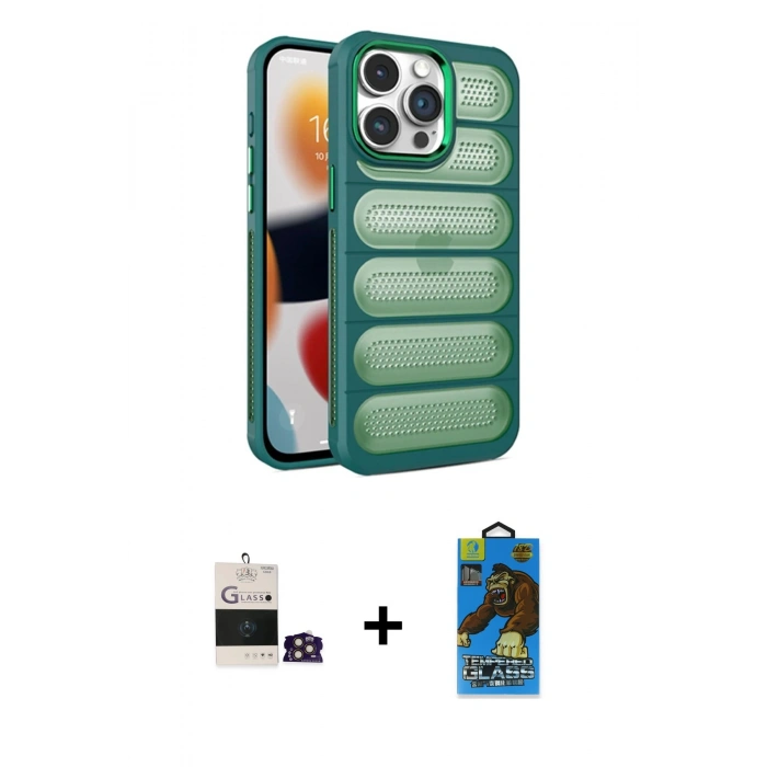 MARSİLYAN™- iPhone 14 Pro Max Kılıf Yadigar Doku Özel Seri - Siyah 18D Cam Ekran Koruyucu + Bilvis Titan Kamera Lens - GD