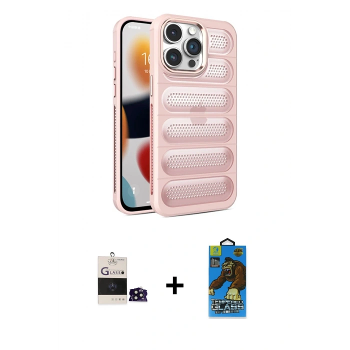 MARSİLYAN™- iPhone 14 Pro Max Kılıf Yadigar Doku Özel Seri - Siyah 18D Cam Ekran Koruyucu + Bilvis Titan Kamera Lens - SH