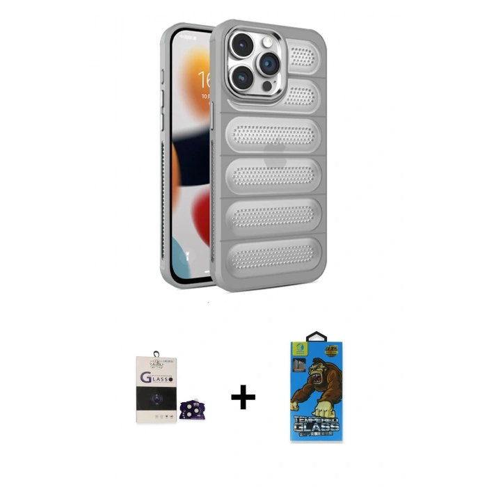 MARSİLYAN™- iPhone 14 Pro Max Kılıf Yadigar Doku Özel Seri - Siyah 18D Cam Ekran Koruyucu + Bilvis Titan Kamera Lens - SH