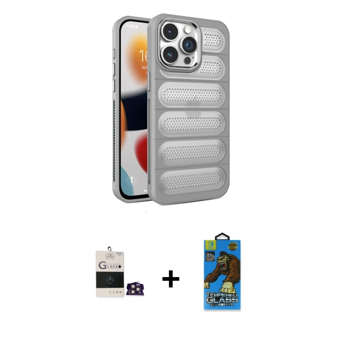 MARSİLYAN™- iPhone 14 Pro Max Kılıf Yadigar Doku Özel Seri - Siyah 18D Cam Ekran Koruyucu + Bilvis Titan Kamera Lens - GD