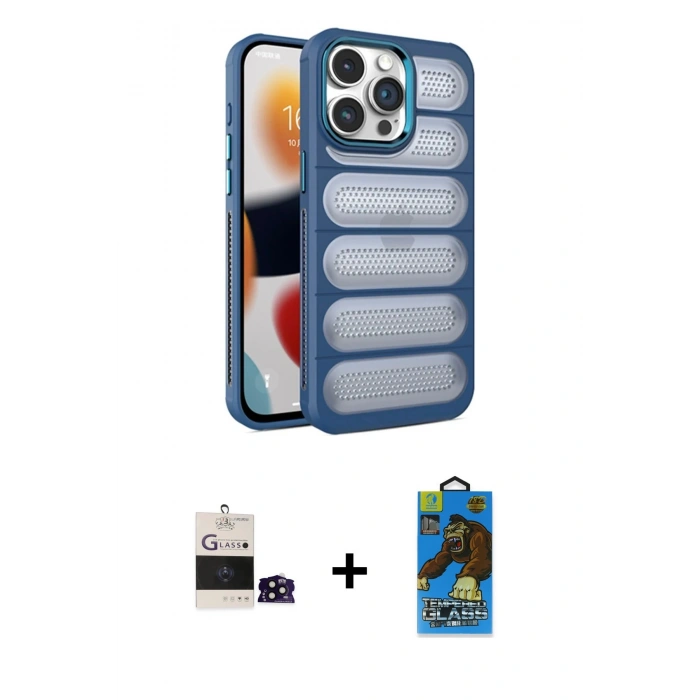 MARSİLYAN™- iPhone 14 Pro Max Kılıf Yadigar Doku Özel Seri - Siyah 18D Cam Ekran Koruyucu + Bilvis Titan Kamera Lens - SH