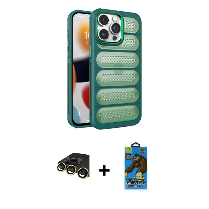 MARSİLYAN™- iPhone 14 Pro Max Kılıf Yadigar Doku Özel Seri - Siyah 18D Cam Ekran Koruyucu + Raze Metal Kamera Lens - GD