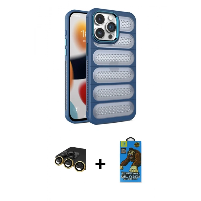 MARSİLYAN™- iPhone 14 Pro Max Kılıf Yadigar Doku Özel Seri - Siyah 18D Cam Ekran Koruyucu + Raze Metal Kamera Lens - GD