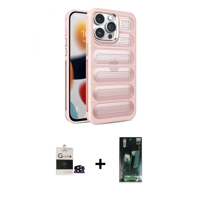 MARSİLYAN™- iPhone 14 Pro Max Kılıf Yadigar Doku Özel Seri - Siyah 360 Mat Full Body Arka Koruyucu + Bilvis Titan Kamera Lens - SH
