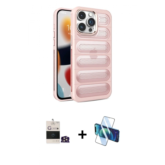 MARSİLYAN™- iPhone 14 Pro Max Kılıf Yadigar Doku Özel Seri - Siyah 3D Antistatik Cam Ekran Koruyucu + Bilvis Titan Kamera Lens - GD