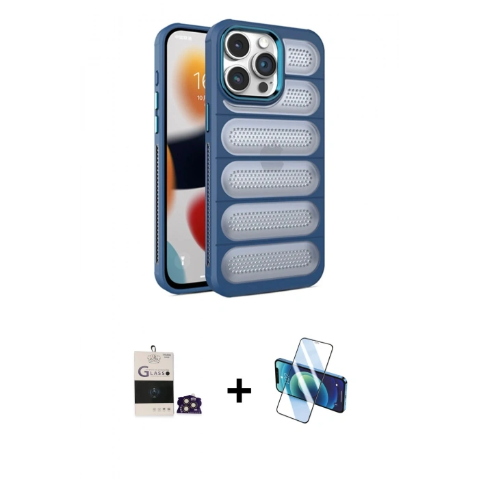 MARSİLYAN™- iPhone 14 Pro Max Kılıf Yadigar Doku Özel Seri - Siyah 3D Antistatik Cam Ekran Koruyucu + Bilvis Titan Kamera Lens - GD