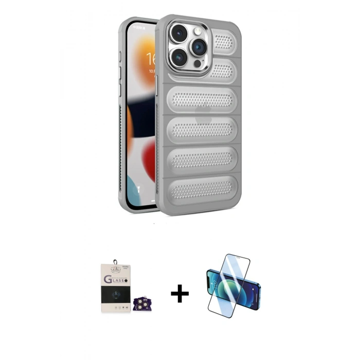 MARSİLYAN™- iPhone 14 Pro Max Kılıf Yadigar Doku Özel Seri - Siyah 3D Antistatik Cam Ekran Koruyucu + Bilvis Titan Kamera Lens - GD