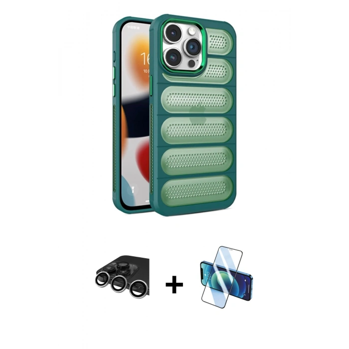 MARSİLYAN™- iPhone 14 Pro Max Kılıf Yadigar Doku Özel Seri - Siyah 3D Antistatik Cam Ekran Koruyucu + Gümüş Raze Metal Kamera Lens