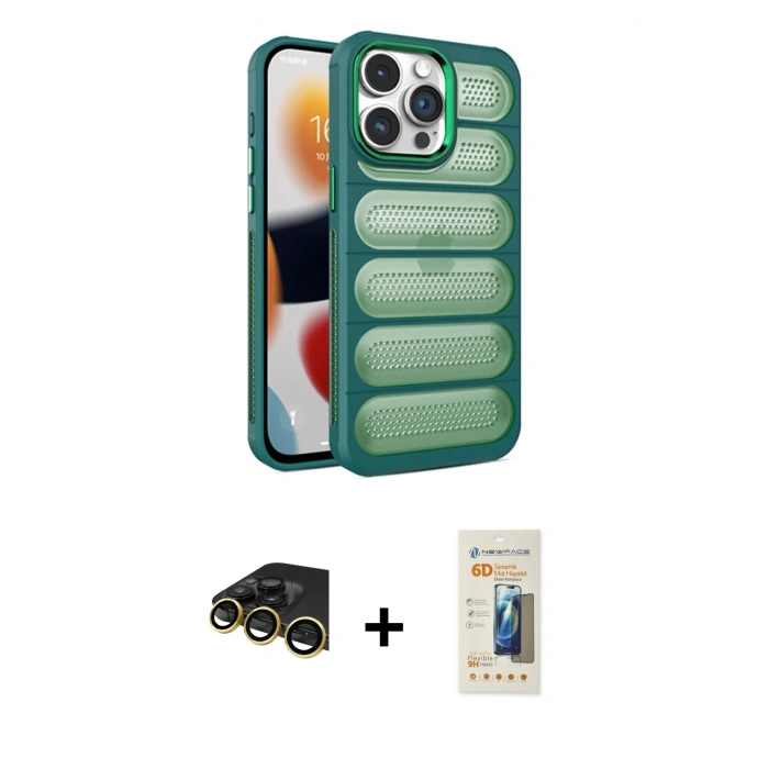 MARSİLYAN™- iPhone 14 Pro Max Kılıf Yadigar Doku Özel Seri - Siyah 6D Mat Seramik Hayalet Nano Ekran Koruyucu + Raze Metal Kamera Lens - GD