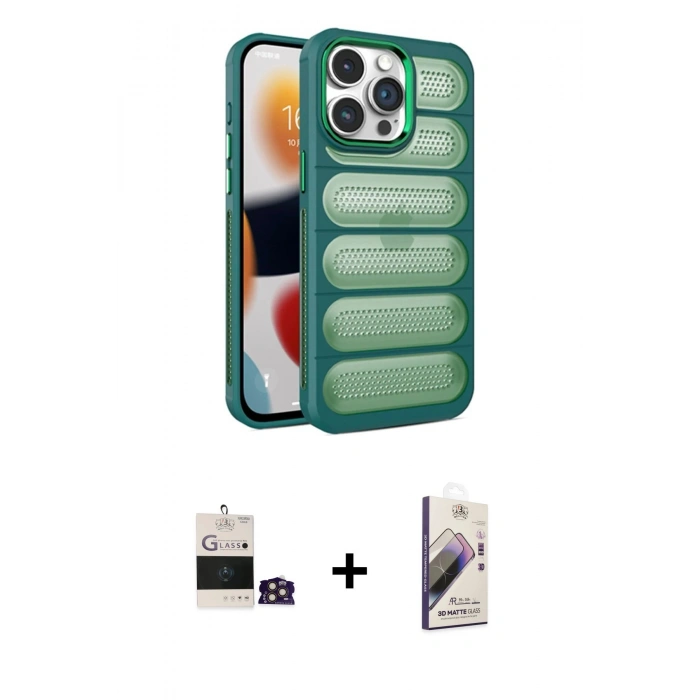 MARSİLYAN™- iPhone 14 Pro Max Kılıf Yadigar Doku Özel Seri - Siyah Bilvis 3D Mat Cam Ekran Koruyucu + Bilvis Titan Kamera Lens - GD