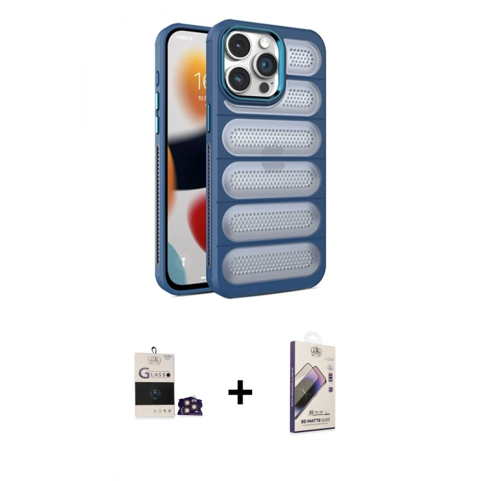 MARSİLYAN™- iPhone 14 Pro Max Kılıf Yadigar Doku Özel Seri - Siyah Bilvis 3D Mat Cam Ekran Koruyucu + Bilvis Titan Kamera Lens - GD
