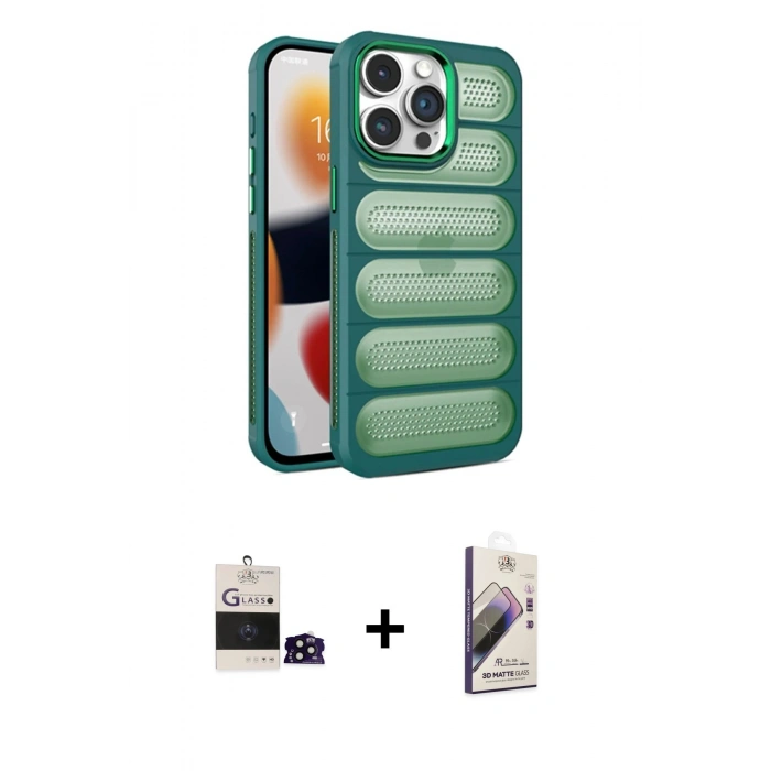 MARSİLYAN™- iPhone 14 Pro Max Kılıf Yadigar Doku Özel Seri - Siyah Bilvis 3D Mat Cam Ekran Koruyucu + Bilvis Titan Kamera Lens - SH