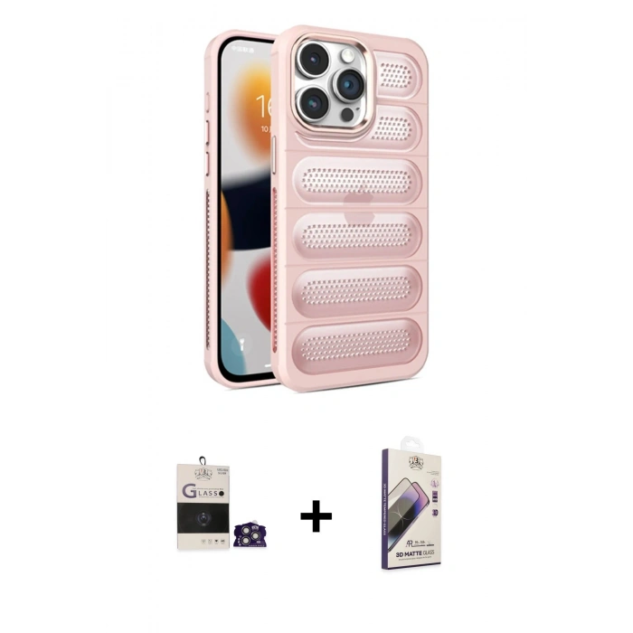 MARSİLYAN™- iPhone 14 Pro Max Kılıf Yadigar Doku Özel Seri - Siyah Bilvis 3D Mat Cam Ekran Koruyucu + Bilvis Titan Kamera Lens - GS