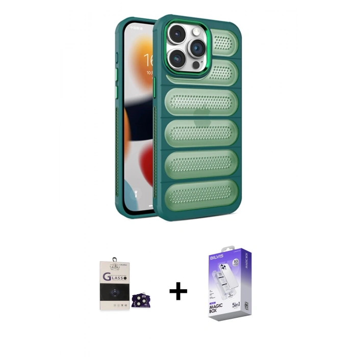 MARSİLYAN™- iPhone 14 Pro Max Kılıf Yadigar Doku Özel Seri - Siyah Bilvis 5in1 3D Magic Cam Ekran Koruyucu + Bilvis Titan Kamera Lens - SH