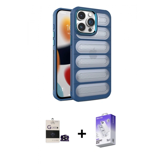 MARSİLYAN™- iPhone 14 Pro Max Kılıf Yadigar Doku Özel Seri - Siyah Bilvis 5in1 3D Magic Cam Ekran Koruyucu + Bilvis Titan Kamera Lens - SH
