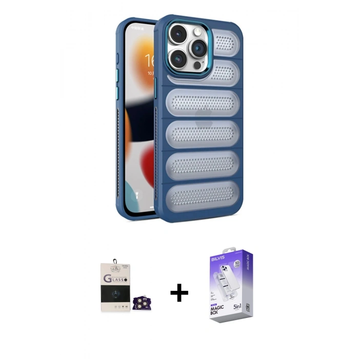 MARSİLYAN™- iPhone 14 Pro Max Kılıf Yadigar Doku Özel Seri - Siyah Bilvis 5in1 3D Magic Cam Ekran Koruyucu + Gold Bilvis Titan Kamera Lens