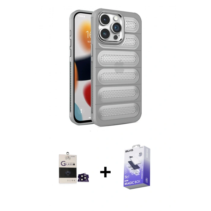 MARSİLYAN™- iPhone 14 Pro Max Kılıf Yadigar Doku Özel Seri - Siyah Bilvis 5in1 5D Magic Hayalet Cam Ekran Koruyucu + Bilvis Titan Kamera Lens - SH