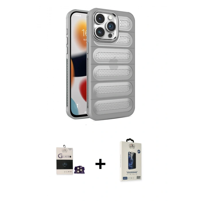 MARSİLYAN™- iPhone 14 Pro Max Kılıf Yadigar Doku Özel Seri - Siyah Bilvis Hayalet Cam Ekran Koruyucu + Bilvis Titan Kamera Lens - GD