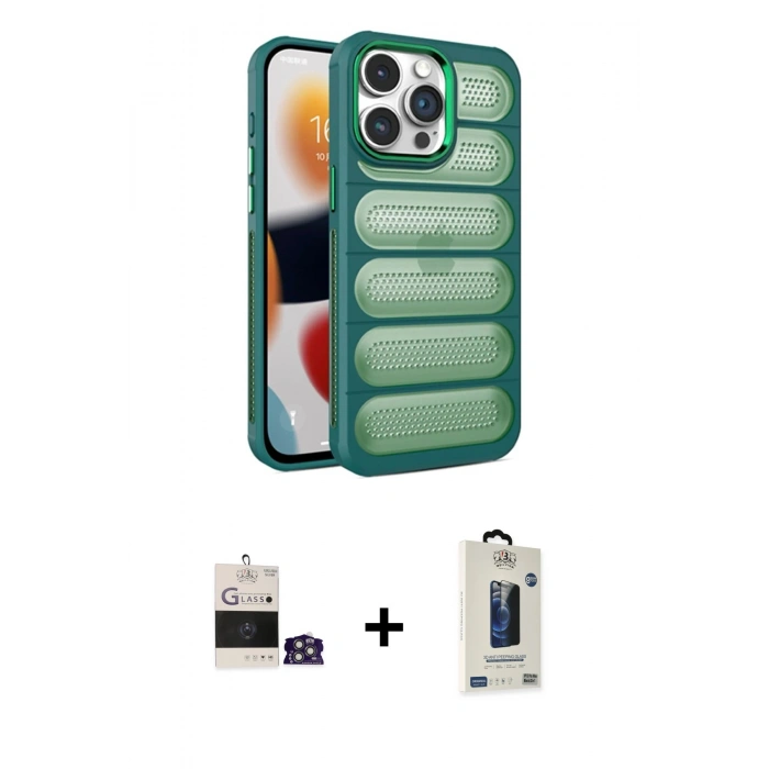 MARSİLYAN™- iPhone 14 Pro Max Kılıf Yadigar Doku Özel Seri - Siyah Bilvis Hayalet Cam Ekran Koruyucu + Bilvis Titan Kamera Lens - GS