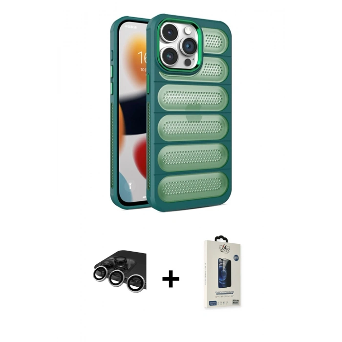 MARSİLYAN™- iPhone 14 Pro Max Kılıf Yadigar Doku Özel Seri - Siyah Bilvis Hayalet Cam Ekran Koruyucu + Raze Metal Kamera Lens - GS