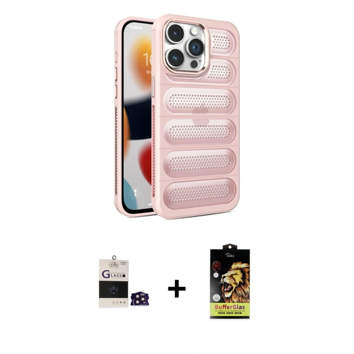 MARSİLYAN™- iPhone 14 Pro Max Kılıf Yadigar Doku Özel Seri - Siyah Buffer Cam Ekran Koruyucu + Derin Mor Bilvis Titan Kamera Lens