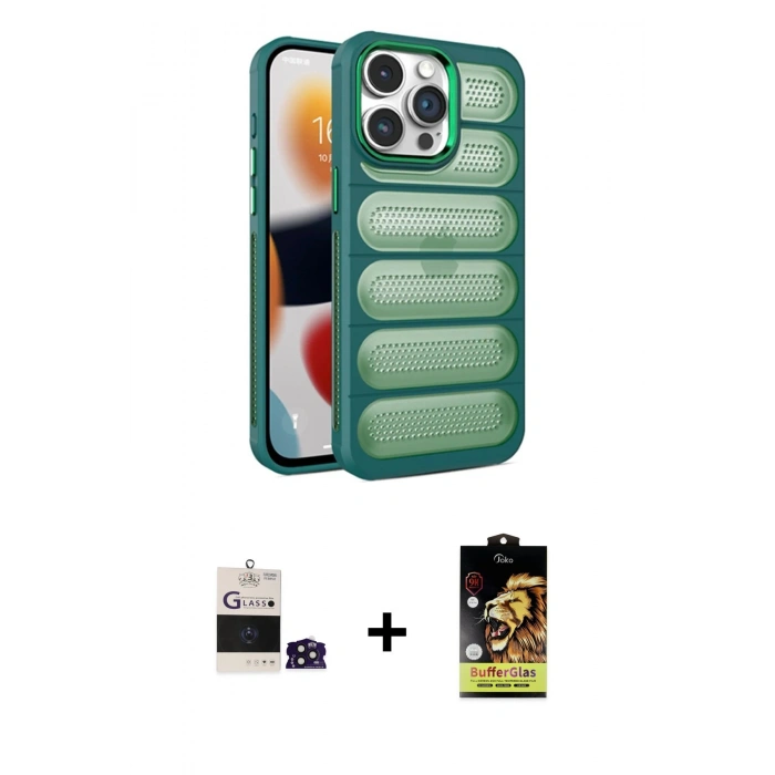 MARSİLYAN™- iPhone 14 Pro Max Kılıf Yadigar Doku Özel Seri - Siyah Buffer Cam Ekran Koruyucu + Derin Mor Bilvis Titan Kamera Lens