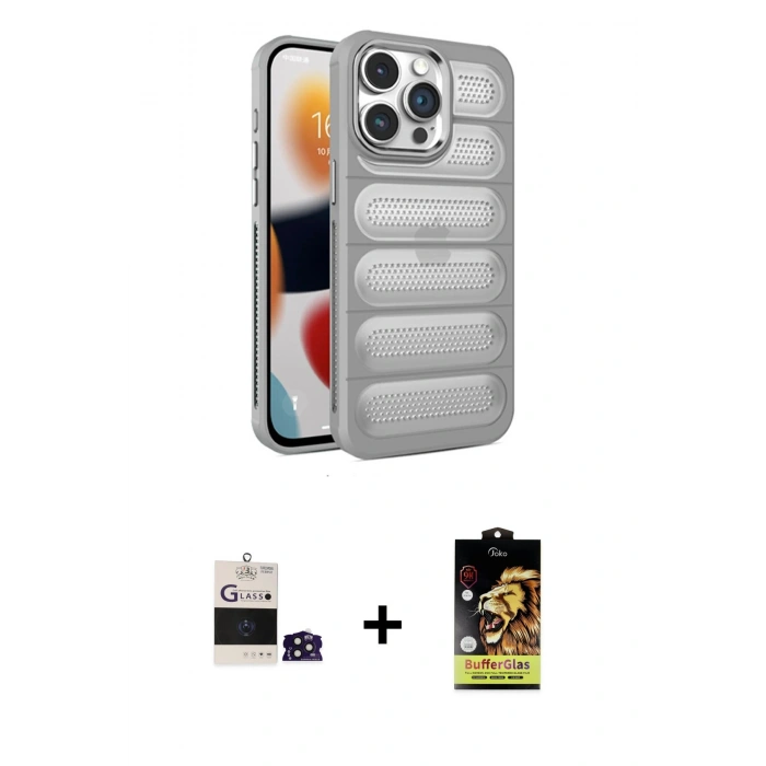 MARSİLYAN™- iPhone 14 Pro Max Kılıf Yadigar Doku Özel Seri - Siyah Buffer Cam Ekran Koruyucu + Derin Mor Bilvis Titan Kamera Lens