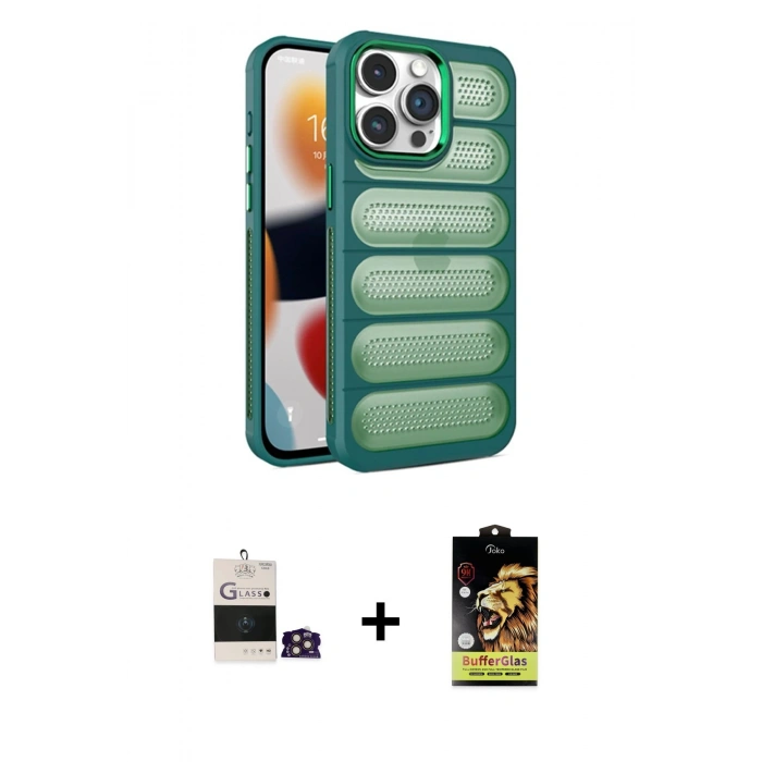 MARSİLYAN™- iPhone 14 Pro Max Kılıf Yadigar Doku Özel Seri - Siyah Buffer Cam Ekran Koruyucu + Gold Bilvis Titan Kamera Lens