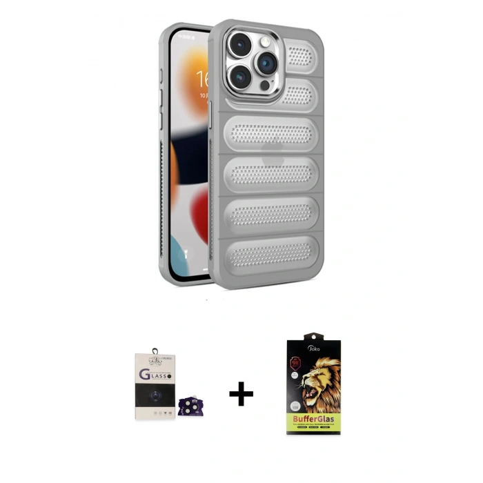MARSİLYAN™- iPhone 14 Pro Max Kılıf Yadigar Doku Özel Seri - Siyah Buffer Cam Ekran Koruyucu + Bilvis Titan Kamera Lens - SH