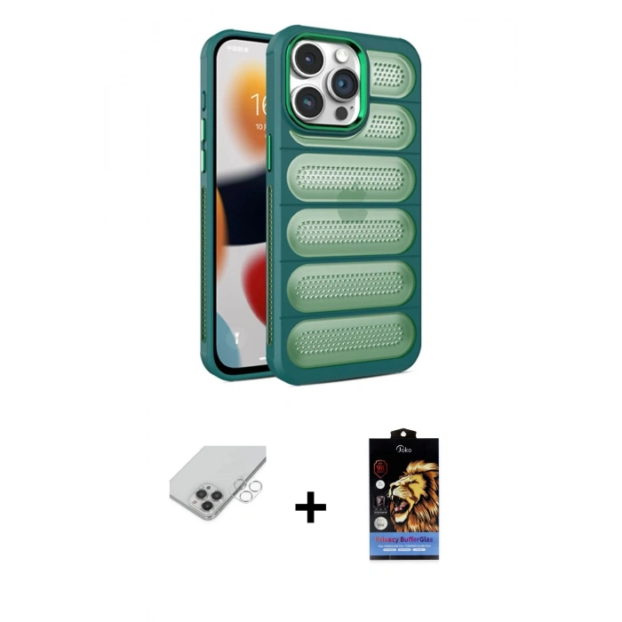 MARSİLYAN™- iPhone 14 Pro Max Kılıf Yadigar Doku Özel Seri - Siyah Buffer Hayalet Cam Ekran Koruyucu + Band Metal Kamera Lens - GS