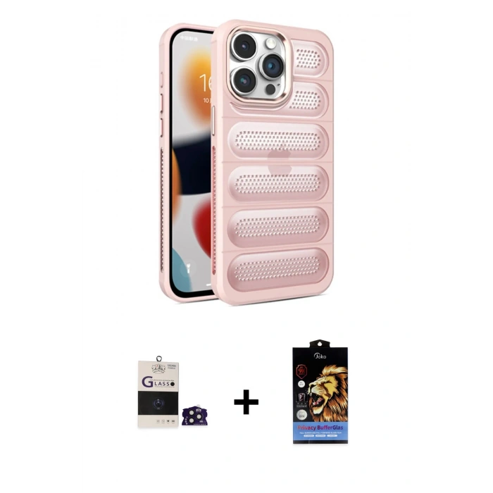 MARSİLYAN™- iPhone 14 Pro Max Kılıf Yadigar Doku Özel Seri - Siyah Buffer Hayalet Cam Ekran Koruyucu + Derin Mor Bilvis Titan Kamera Lens