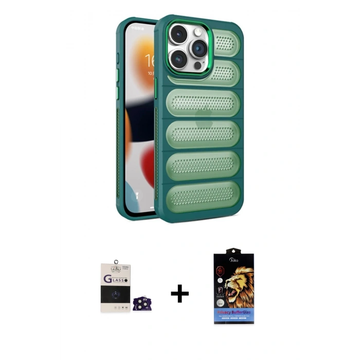 MARSİLYAN™- iPhone 14 Pro Max Kılıf Yadigar Doku Özel Seri - Siyah Buffer Hayalet Cam Ekran Koruyucu + Derin Mor Bilvis Titan Kamera Lens