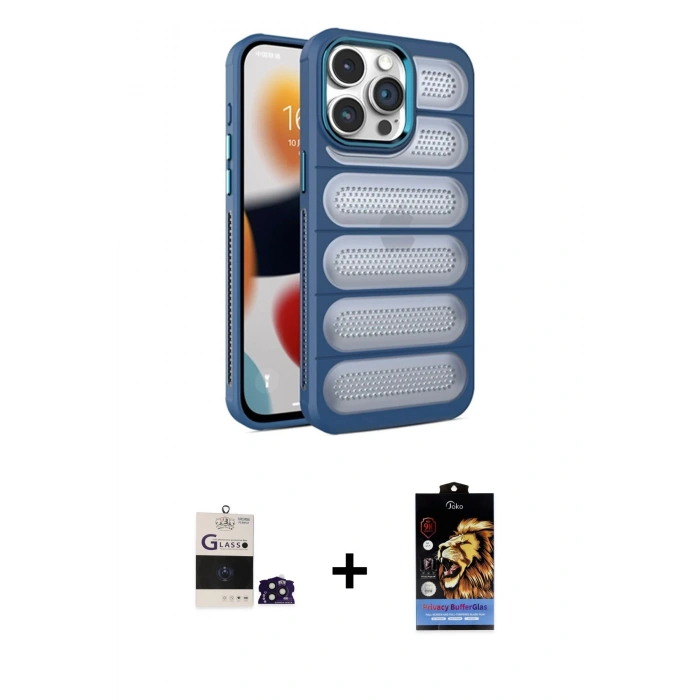 MARSİLYAN™- iPhone 14 Pro Max Kılıf Yadigar Doku Özel Seri - Siyah Buffer Hayalet Cam Ekran Koruyucu + Derin Mor Bilvis Titan Kamera Lens