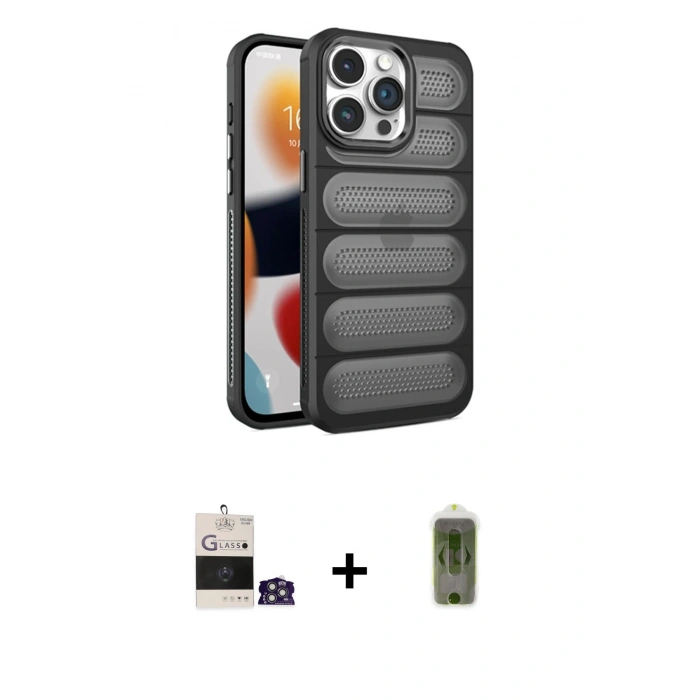 MARSİLYAN™- iPhone 14 Pro Max Kılıf Yadigar Doku Özel Seri - Siyah Joko Magic 5D Hayalet Cam + Bilvis Titan Kamera Lens - GS