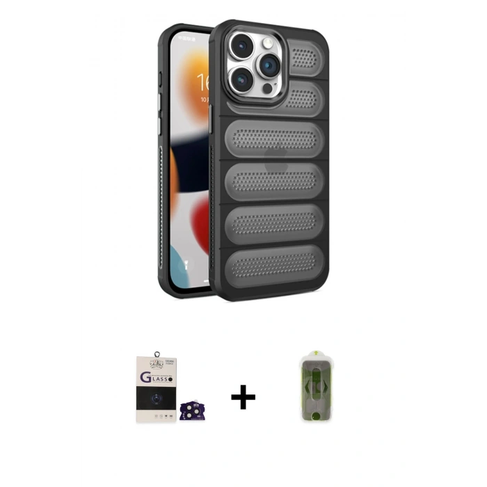 MARSİLYAN™- iPhone 14 Pro Max Kılıf Yadigar Doku Özel Seri - Siyah Joko Magic 5D Hayalet Cam + Derin Mor Bilvis Titan Kamera Lens