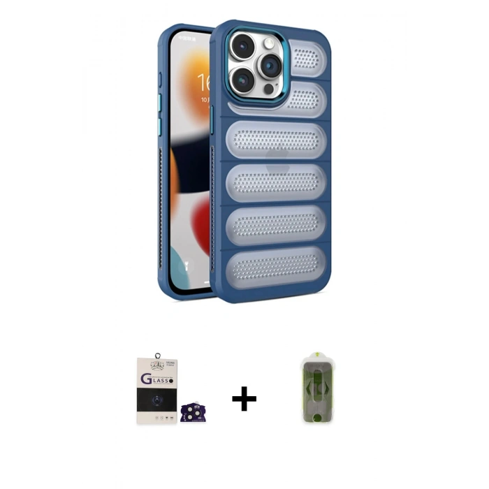 MARSİLYAN™- iPhone 14 Pro Max Kılıf Yadigar Doku Özel Seri - Siyah Joko Magic 5D Hayalet Cam + Derin Mor Bilvis Titan Kamera Lens