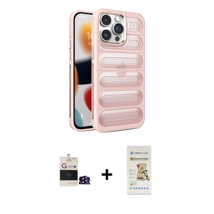MARSİLYAN™- iPhone 14 Pro Max Kılıf Yadigar Doku Özel Seri - Siyah Mat Seramik Nano Ekran Koruyucu + Bilvis Titan Kamera Lens - SH
